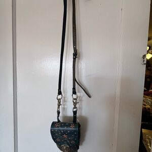 Stylish Blue and Tan Crossbody Bag